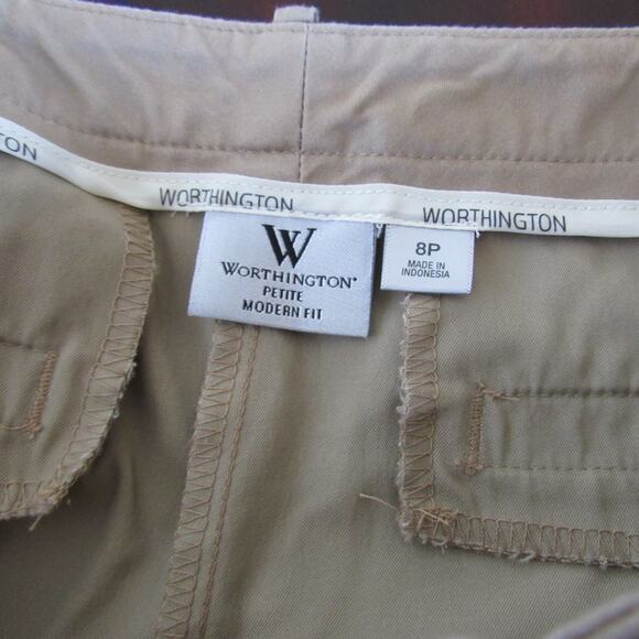 New Worthington Women Khaki Fold Up Hem Flat Front Mid Rise Skimmer Pants 8P - Picture 4 of 4